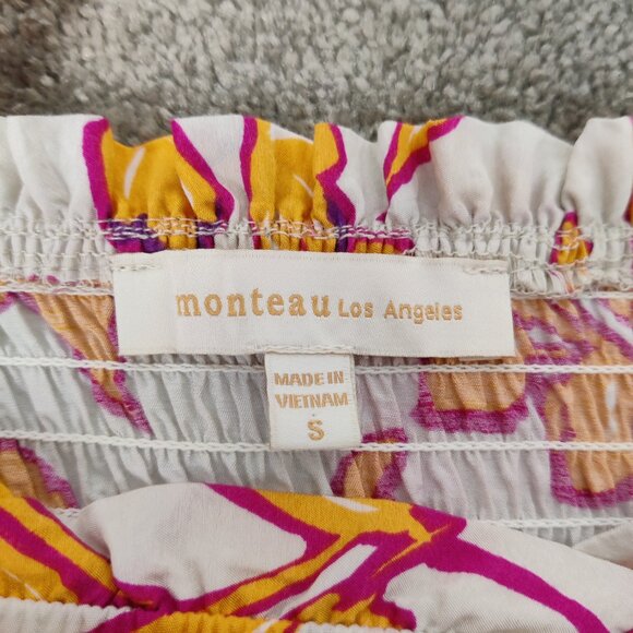 Monteau LA Women's Dress Size S Y2K Orange Floral Bohemian Boho Tiered Summer - Picture 2 of 10